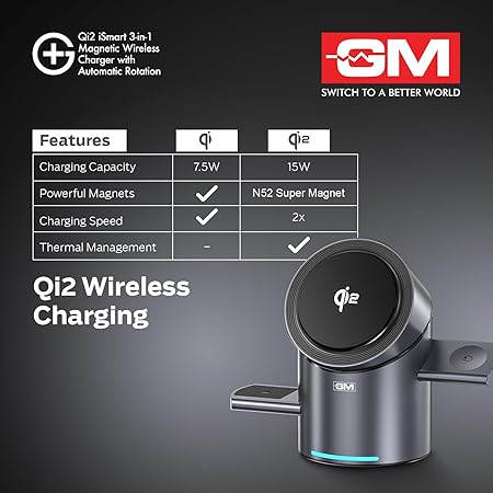 GM G Plus iSmart Qi2 3 In 1 Magnetic Wireless Charger