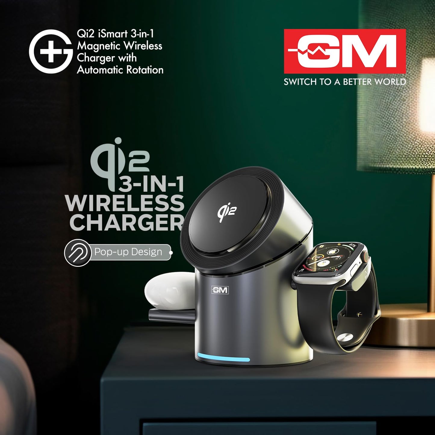 GM G Plus iSmart Qi2 3 In 1 Magnetic Wireless Charger