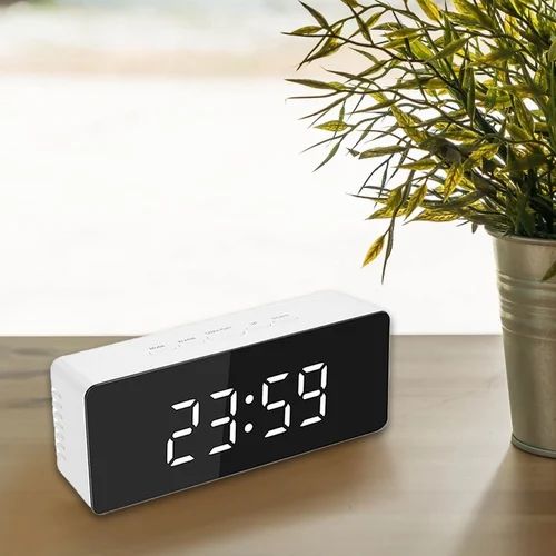 Digital LED Mirror Alarm Clock for Heavy Sleepers Table Clock for Study Table Aesthetic Smart Clocks Time Piece with Loud Alarm Clock for Students Home Office Bedroom Bedside Watch - Mirror