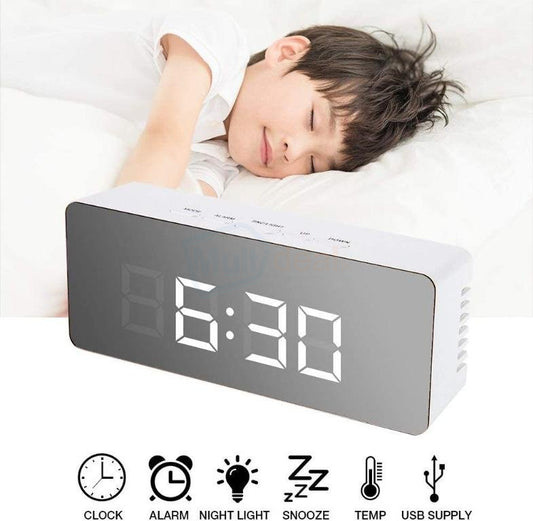Digital LED Mirror Alarm Clock for Heavy Sleepers Table Clock for Study Table Aesthetic Smart Clocks Time Piece with Loud Alarm Clock for Students Home Office Bedroom Bedside Watch - Mirror