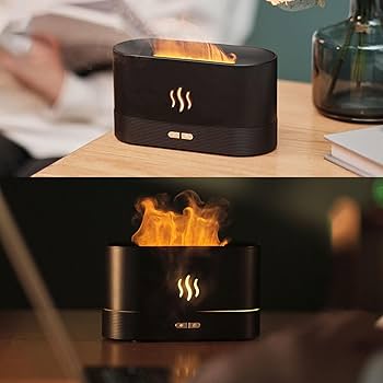 Flame Air Diffuser Humidifier,Upgraded Scent Diffuser for Essential Oils,Ultrasonic Aromatherapy,Fire Mist Humidi with 2 Brightness,Auto-Off Function for Room Home Office(Black)