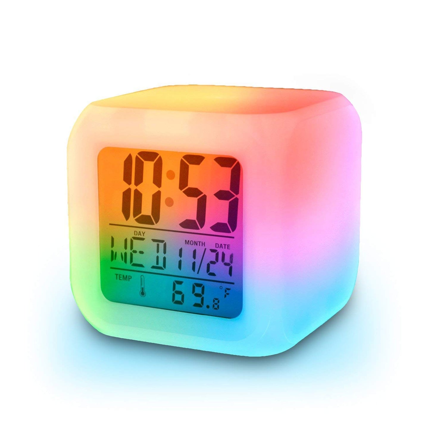 Plastic 7 Color Changing Led Digital Alarm Clock with Date Time, Multicolor