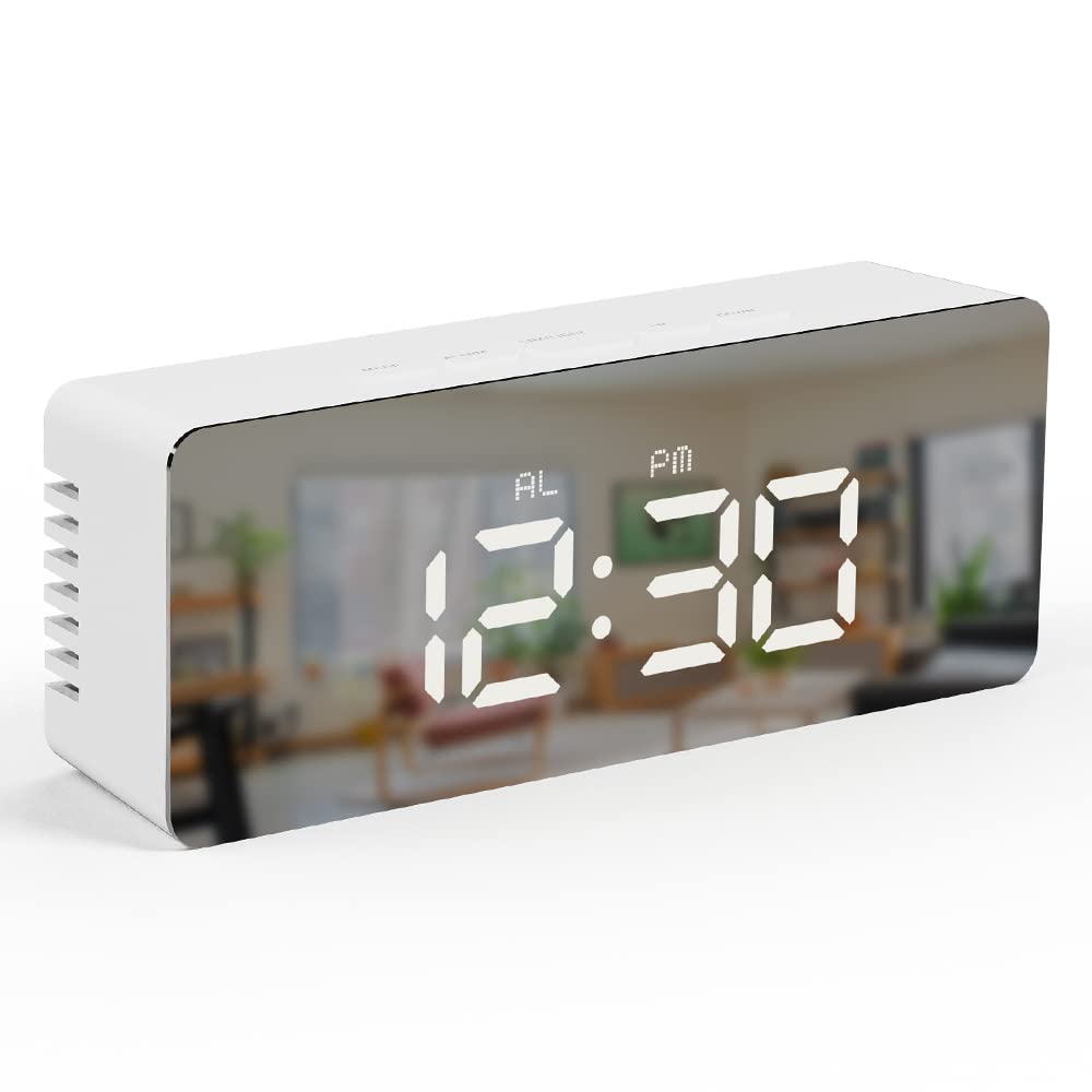 Digital LED Mirror Alarm Clock for Heavy Sleepers Table Clock for Study Table Aesthetic Smart Clocks Time Piece with Loud Alarm Clock for Students Home Office Bedroom Bedside Watch - Mirror