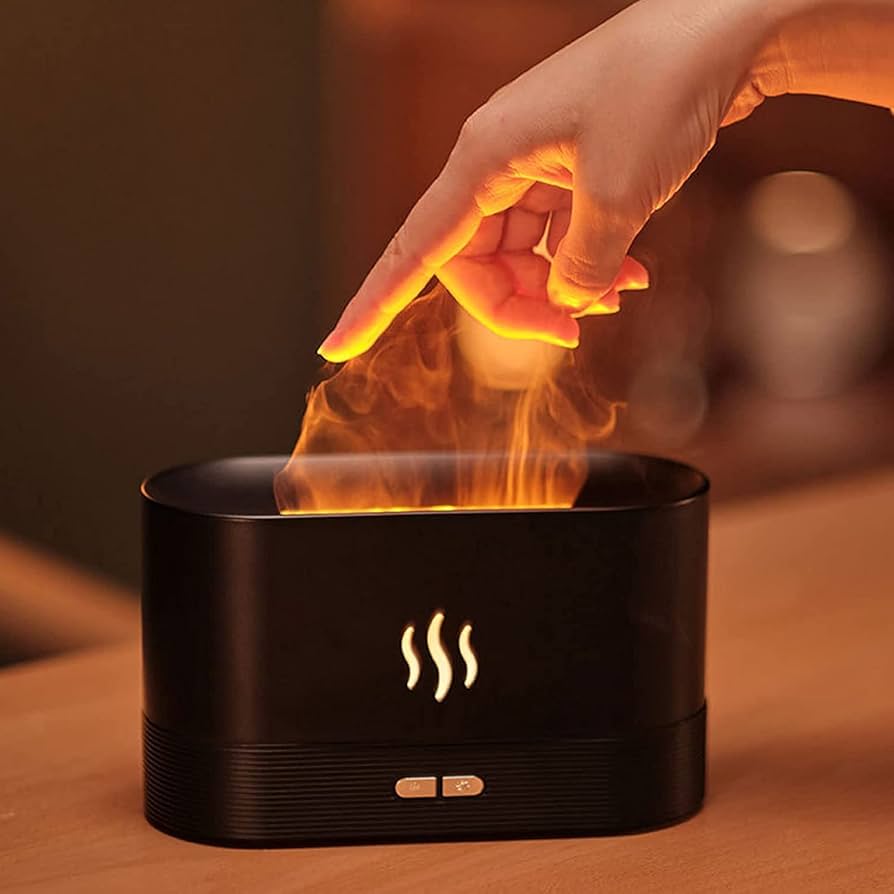Flame Air Diffuser Humidifier,Upgraded Scent Diffuser for Essential Oils,Ultrasonic Aromatherapy,Fire Mist Humidi with 2 Brightness,Auto-Off Function for Room Home Office(Black)