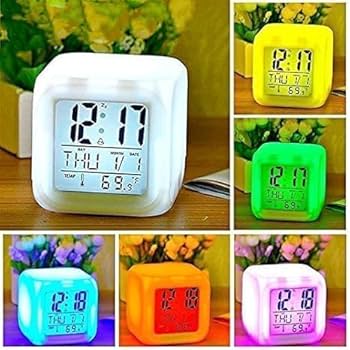 Plastic 7 Color Changing Led Digital Alarm Clock with Date Time, Multicolor