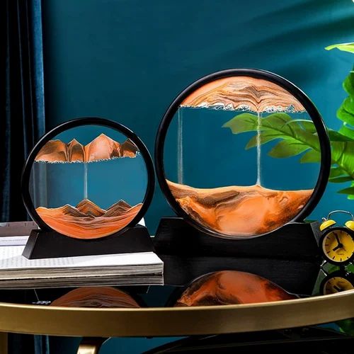Sand Art Round Glass Flowing Sand Frame, Sand Art Liquid Motion and 3D Moving Sand Art Picture, for Office Desk Decor and Ocean Decor - Multicolor