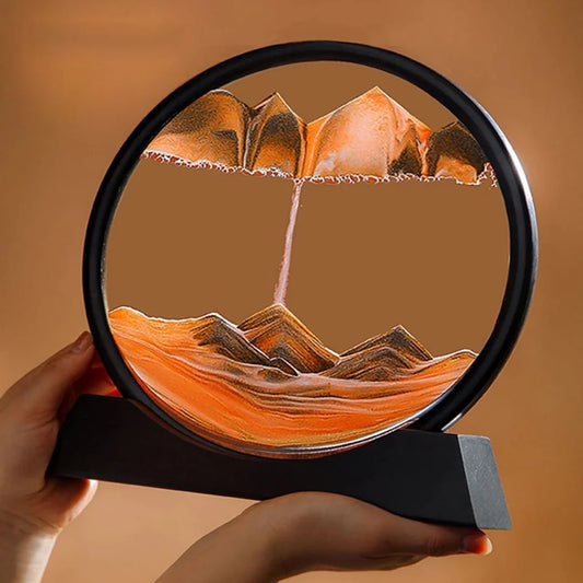 Sand Art Round Glass Flowing Sand Frame, Sand Art Liquid Motion and 3D Moving Sand Art Picture, for Office Desk Decor and Ocean Decor - Multicolor