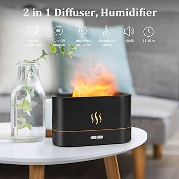 Flame Air Diffuser Humidifier,Upgraded Scent Diffuser for Essential Oils,Ultrasonic Aromatherapy,Fire Mist Humidi with 2 Brightness,Auto-Off Function for Room Home Office(Black)