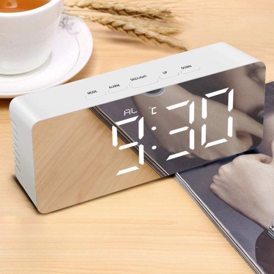 Digital LED Mirror Alarm Clock for Heavy Sleepers Table Clock for Study Table Aesthetic Smart Clocks Time Piece with Loud Alarm Clock for Students Home Office Bedroom Bedside Watch - Mirror